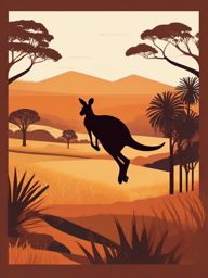 Kangaroo Clip Art - A kangaroo leaping through the outback,  color vector clipart, minimal style