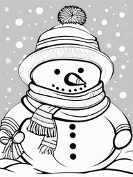 Snowman with Scarf Coloring Pages - Classic Snowman Bundled Up for Winter  minimal black outline printable sheet, coloring page