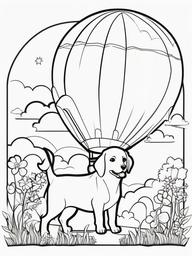 Puppy with a Hot Air Balloon Coloring Pages - Imaginative Scene with Puppy and Balloon  minimal black outline printable sheet, coloring page