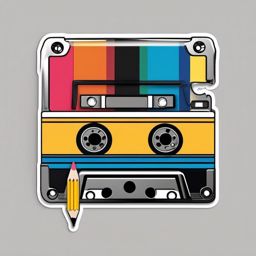 Cassette tape and pencil sticker- Rewind and rewind, , sticker vector art, minimalist design