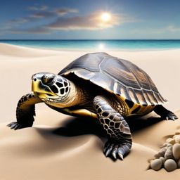 Turtle Clipart - Turtle crawling on a sandy beach to lay eggs , minimal, 2d