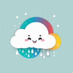 Cute clipart - smiling cloud with raindrops  color,minimalist,vector clipart