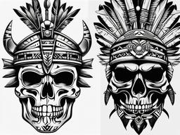 Aztec Skull Warrior Tattoo  minimal,color tattoo,white background