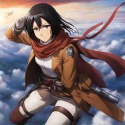 mikasa ackerman maintains her odm gear while soaring through the skies above wall maria. 