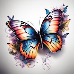 Butterfly wings tattoo, Tattoos featuring the graceful and intricate wings of butterflies.  viviid colors, white background, tattoo design