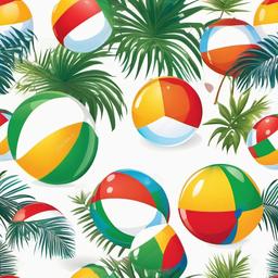 Beach ball on a tropical beach clipart.  vector style illustration, white background