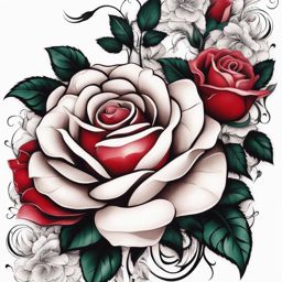 Rose with a snake tattoo, Artistic tattoos featuring roses alongside snake motifs. colors, tattoo patterns, clean white background