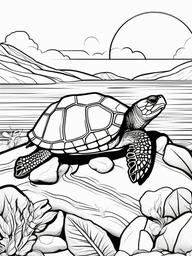 Turtle Coloring Pages - Turtle resting on a rock under the sun  simple coloring pages