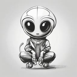 drawing of a cute alien  minimal rough sketch scribbles,doodles,black and white