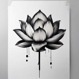 japanese lotus flower tattoo black and grey  simple color tattoo,white background,minimal