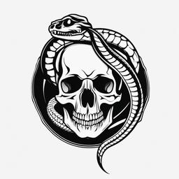 Skull and Snake Tattoo - Combination of a skull and snake in a tattoo.  simple vector tattoo,minimalist,white background