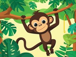 Jungle Monkey Sticker - A playful monkey swinging from tree to tree in the jungle. ,vector color sticker art,minimal