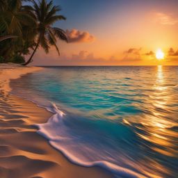 Wallpaper for iPad - Serene Beach Sunset in Maldives  wallpaper style, intricate details, patterns, splash art, light colors