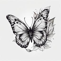 butterfly with leaves tattoo  simple color tattoo, minimal, white background