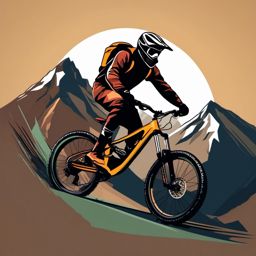 Mountain Biking Downhill Adventure Clipart - A mountain biker on a thrilling downhill adventure.  color vector clipart, minimal style