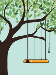 Tree and Swing Sticker - Tree with a hanging swing, ,vector color sticker art,minimal