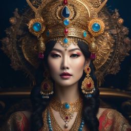 Beautiful empress portrait wearing big cosmic galaxy headpiece, emits chakra, symmetrical,  D&D, fantasy, intricate, elegant, highly dramatic studio lighting, rococo, baroque, jewels, asian, hyperrealism, closeup, 