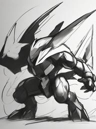 drawing of a Pokémon in battle  minimal rough sketch scribbles,doodles,black and white