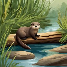 Cute Otter in a Hidden Creek  clipart, simple