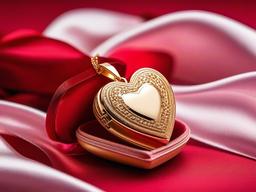 Valentines Day background - Golden heart locket on a red satin background  aesthetic background wallpaper