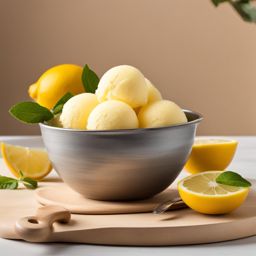 a scoop of refreshing lemon sorbet, with a burst of citrusy tanginess. 