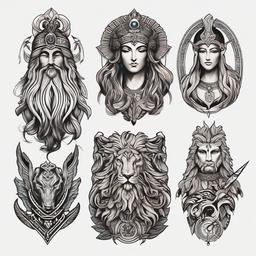 Mythology Tattoos - Embark on a mythical journey with tattoos featuring creatures, gods, and stories from Greek mythology, showcasing the richness of ancient tales.  simple color tattoo design,white background