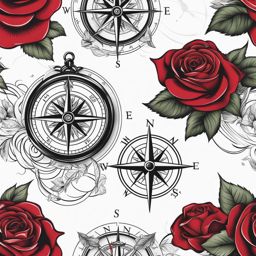 Compass and rose tattoo, Tattoos featuring a combination of a compass design and roses.  color, tattoo patterns, white clean background