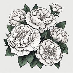 Carnation Bouquet Tattoo,Charm of a bouquet in a carnation bouquet tattoo, celebrating the beauty of various blooms.  simple color tattoo,minimal vector art,white background