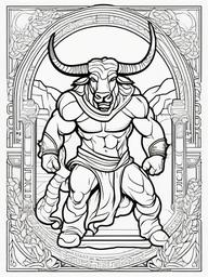 Minotaur Coloring Pages - Half Man, Half Bull Labyrinth Beast  minimal black outline printable sheet, coloring page