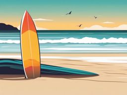 Surfboard on Beach Clipart - A surfboard resting on the beach.  color vector clipart, minimal style