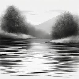 drawing of water in a calm lake  minimal rough sketch scribbles,doodles,black and white