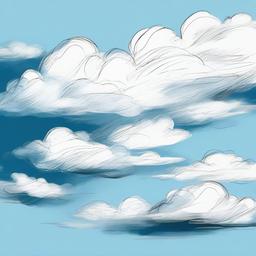 drawing of clouds in a blue sky  minimal rough sketch scribbles,doodles,black and white