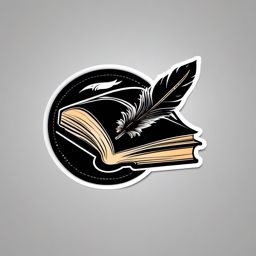 Book and Quill Sticker - Open book with a feather quill, ,vector color sticker art,minimal