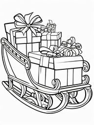 Santa in Sleigh with Presents Coloring Pages - Sleigh Overflowing with Christmas Gifts  minimal black outline printable sheet, coloring page