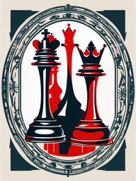 Chess King Queen Tattoo - Symbolize strategic love with chess-inspired royalty.  minimalist color tattoo, vector