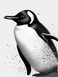 drawing of a penguin with snowflakes  minimal rough sketch scribbles,doodles,black and white