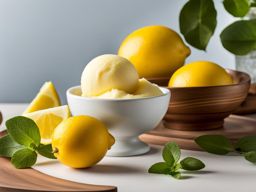 a scoop of refreshing lemon sorbet, with a burst of citrusy tanginess. 