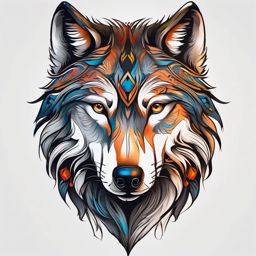Wolf tattoo, Wild wolf tattoo, representing resilience and independence. , tattoo color art, clean white background