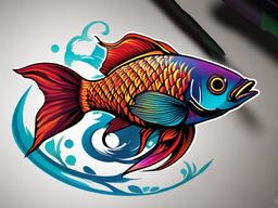 Fighter Fish Tattoo-Bold and vibrant tattoo featuring a fighter fish, capturing the intense and vibrant colors of these aquatic creatures.  simple color vector tattoo