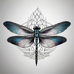 Dragonfly and Lotus Tattoo - Tattoo featuring a dragonfly and the symbolic lotus flower.  simple color tattoo,minimalist,white background