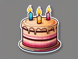 Cake and Candles Sticker - Birthday cake with lit candles, ,vector color sticker art,minimal