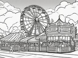 Sunny day at a fair with rides and games  simple coloring pages