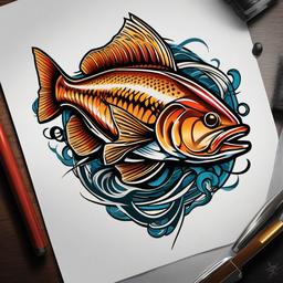 Codfish Tattoo-Bold and dynamic tattoo featuring a codfish, capturing the distinctive features of this iconic fish.  simple color vector tattoo