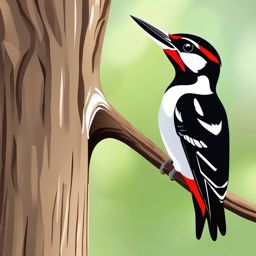 Woodpecker Clipart - Woodpecker pecking rhythmically on a tree trunk , minimal, 2d