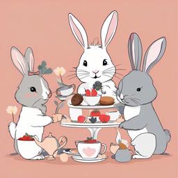 Rabbit clipart - rabbit friends having a tea party  color,minimalist,vector clipart