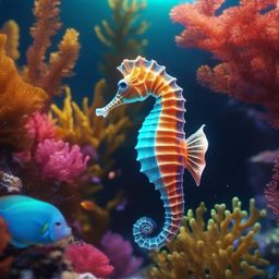 Cute Seahorse Swimming Amidst Vibrant Coral Reefs in a Coral Paradise 8k, cinematic, vivid colors