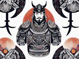 Samurai tattoo with cosmic, galactic-patterned armor.  color tattoo,minimalist,white background