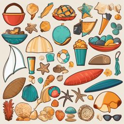 Beachcombing Treasures Found clipart - Exciting beach finds, ,vector color clipart,minimal