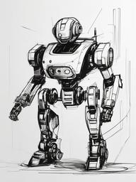 drawing of a futuristic robot  minimal rough sketch scribbles,doodles,black and white