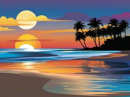 Beach clipart - beach sunset reflected on the water  